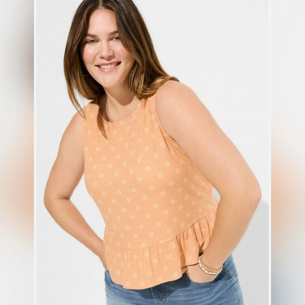 Torrid •Size 4X• Texture Knit High Neck Ruffle Crop Top Tank Peach Bloom NWT
